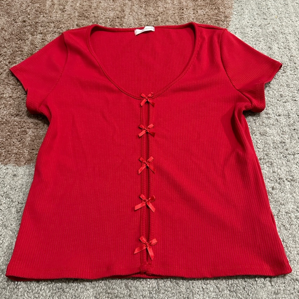 Red Bow Open Accent Women's Top by Frankee & Skylarr TikTok Shop Size XL